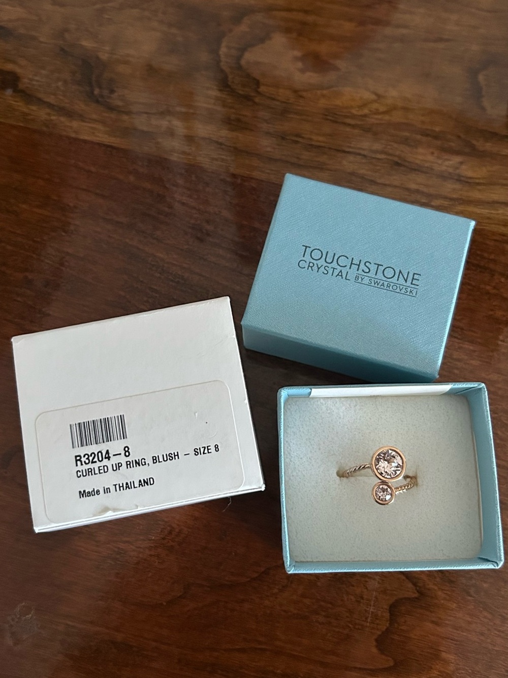Touchstone Crystal Blush Open-Curve Ring in Rose Gold Tone